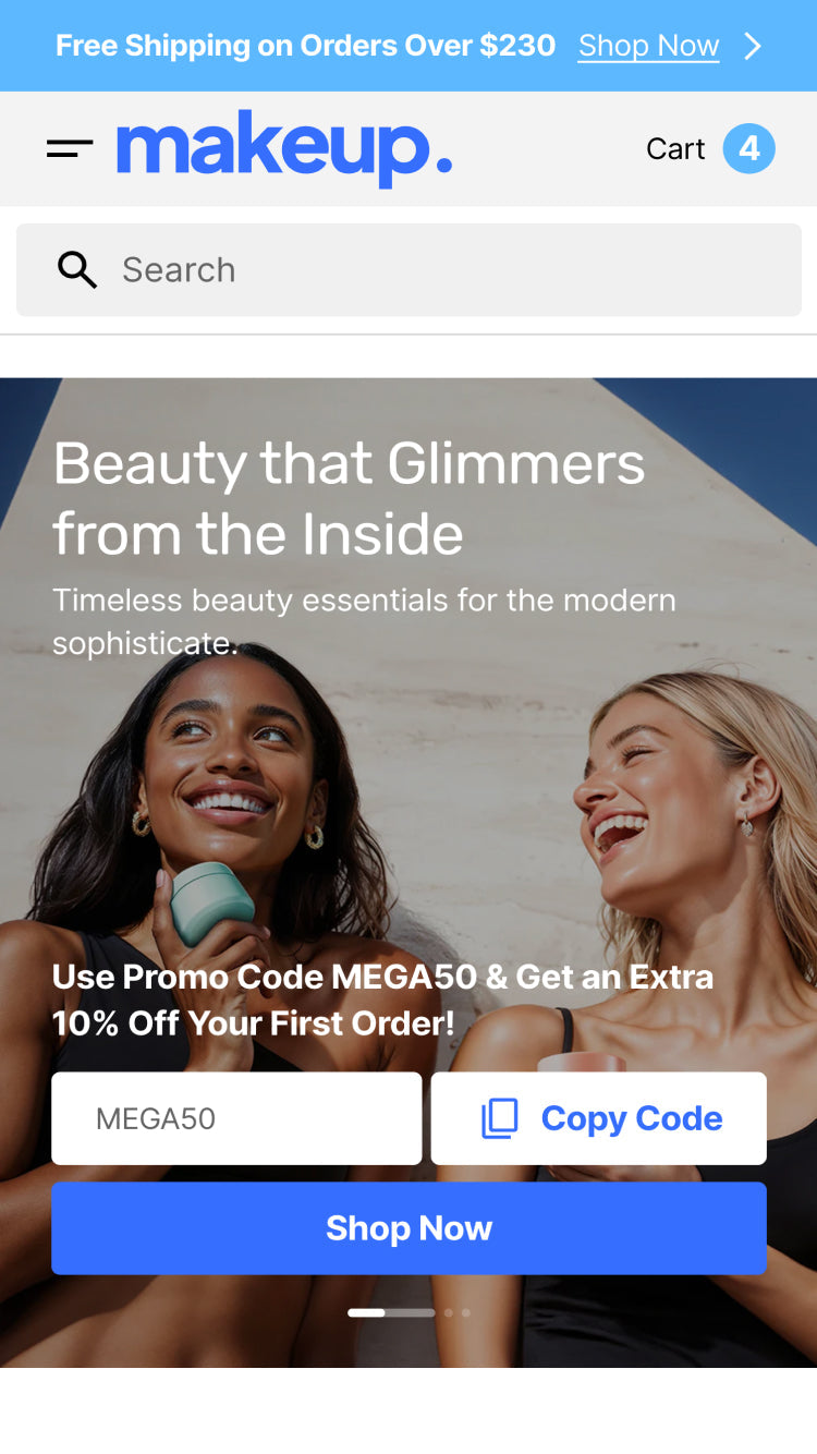 Mobile preview for Megastore in the "Makeup" style