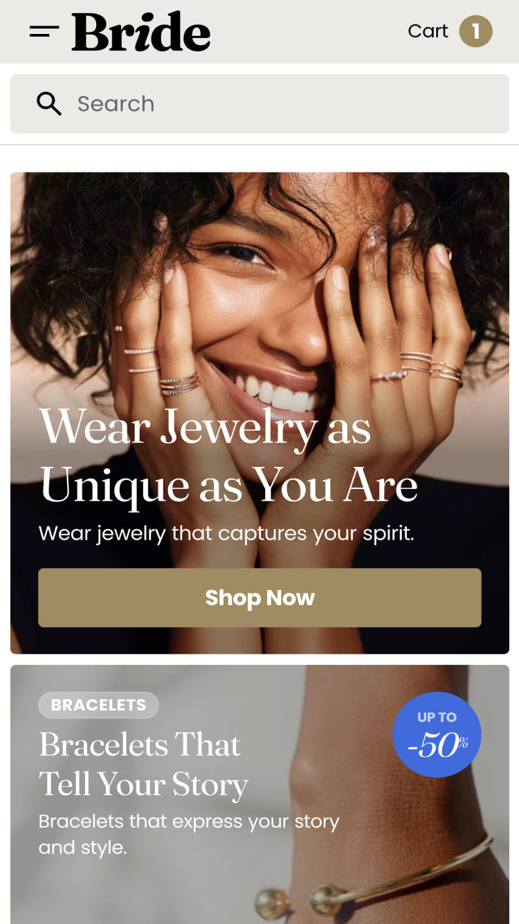 Mobile preview for Megastore in the "Bride" style