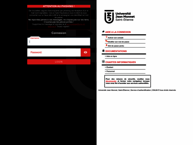 Bienvenue Au Ent Univ St Etienne Fr Page Login Cas Central Authentication Service