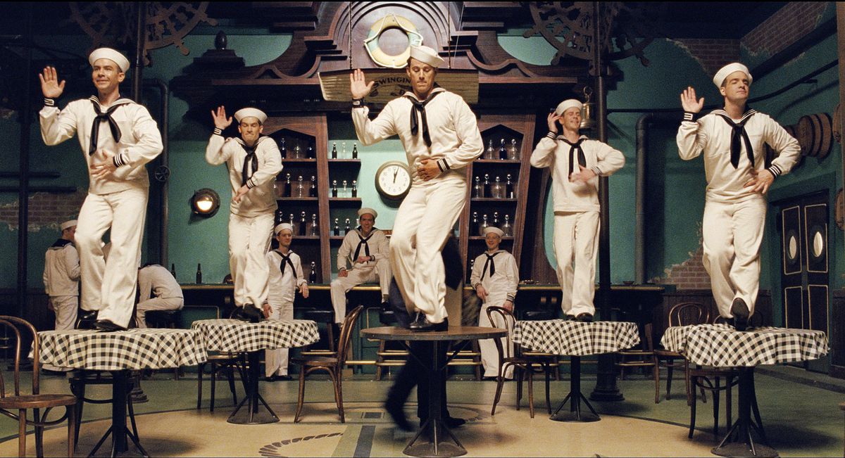 channing tatum and a group of sailors dancing