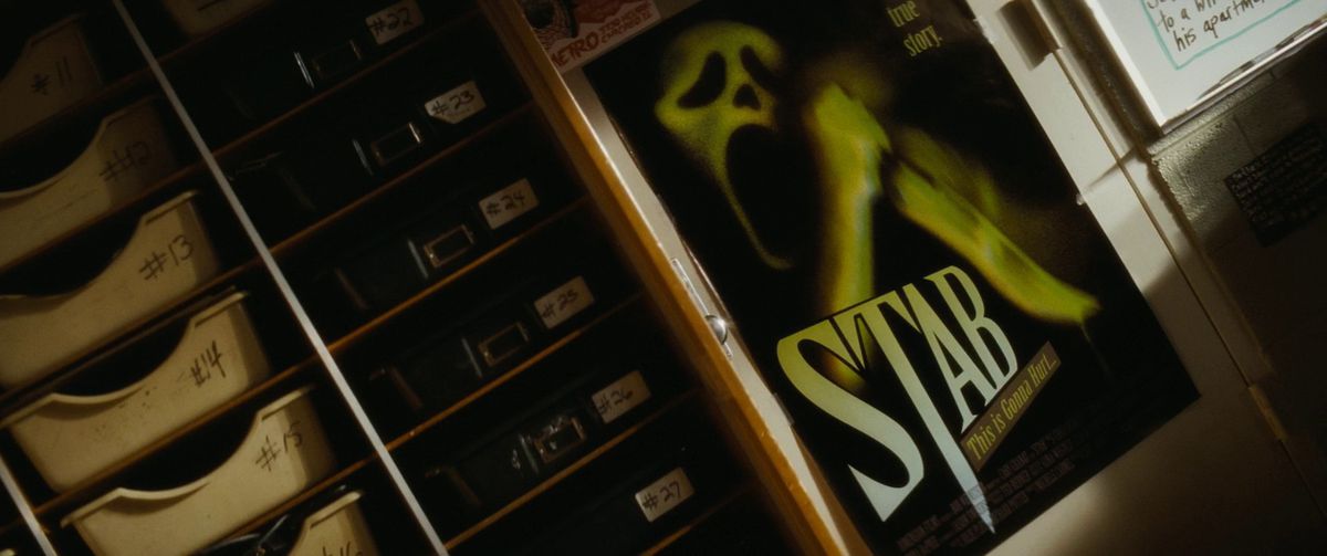 A poster from the Stab movie franchise in Scream 4