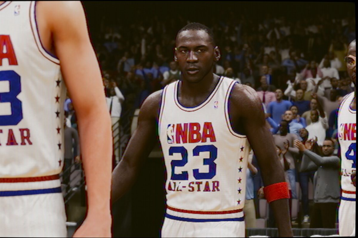 Michael Jordan in his NBA All-Star uniform from 1985 to 1990
