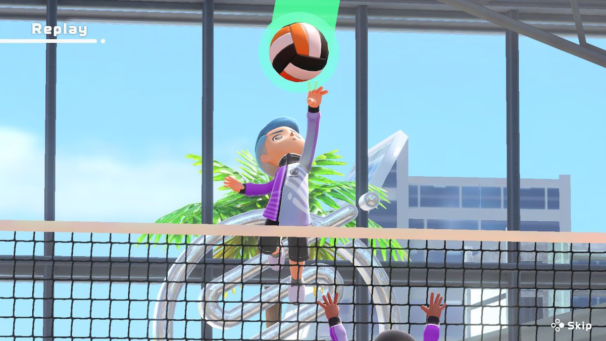 A player prepares to spike a volleyball in Nintendo Switch Sports