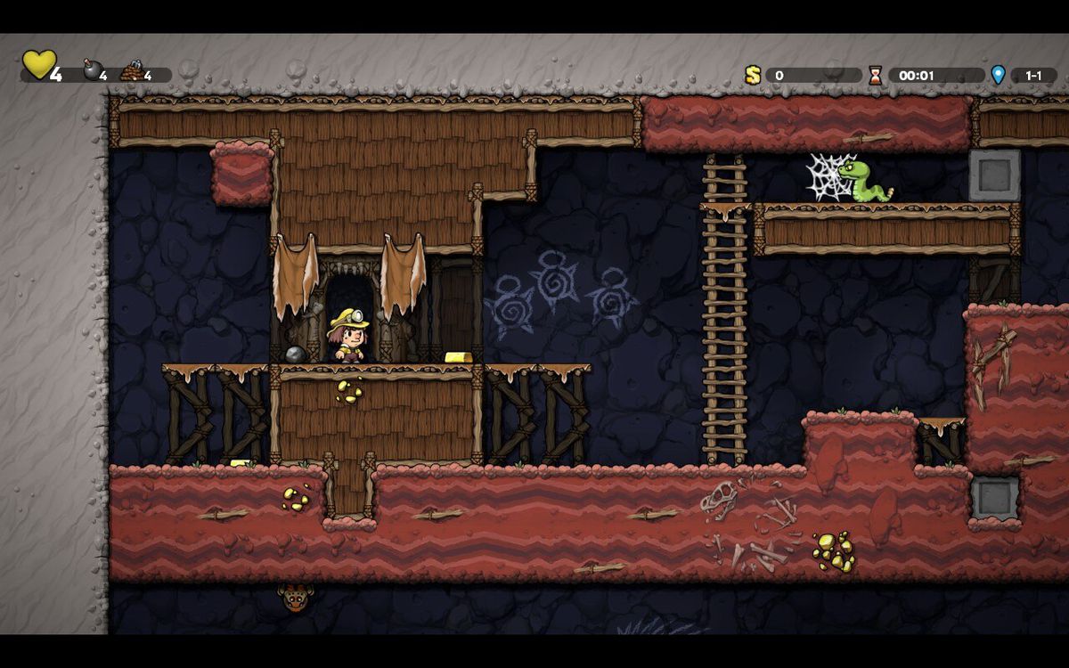 The hero of Spelunky 2 begins her adventure in a cave
