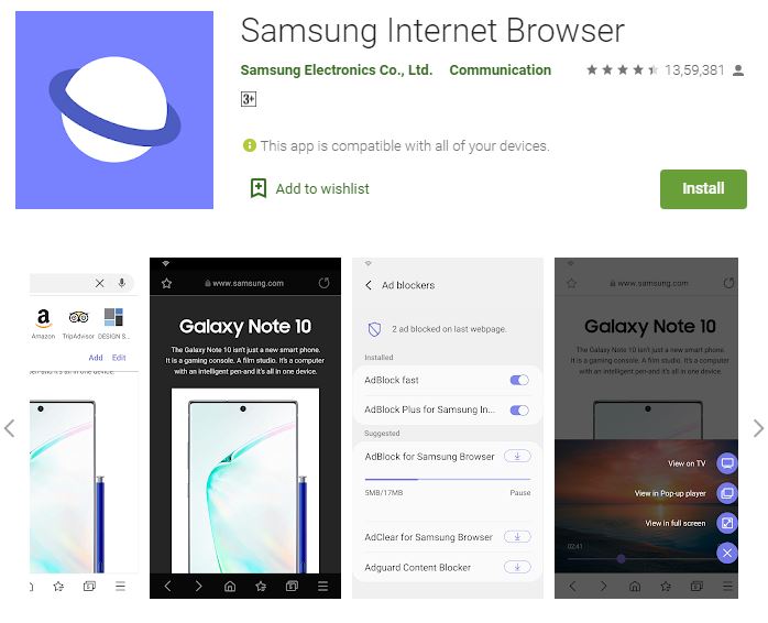 Best Browser for Android TV - Samsung Internet Browser