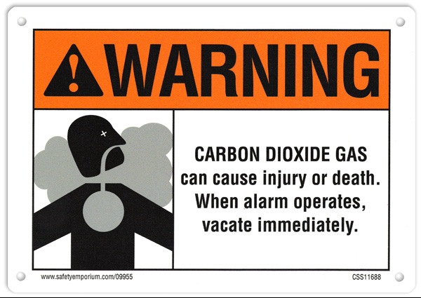 Co2 System Signs Warning Carbon Dioxide Gas Can Cause Injury Or