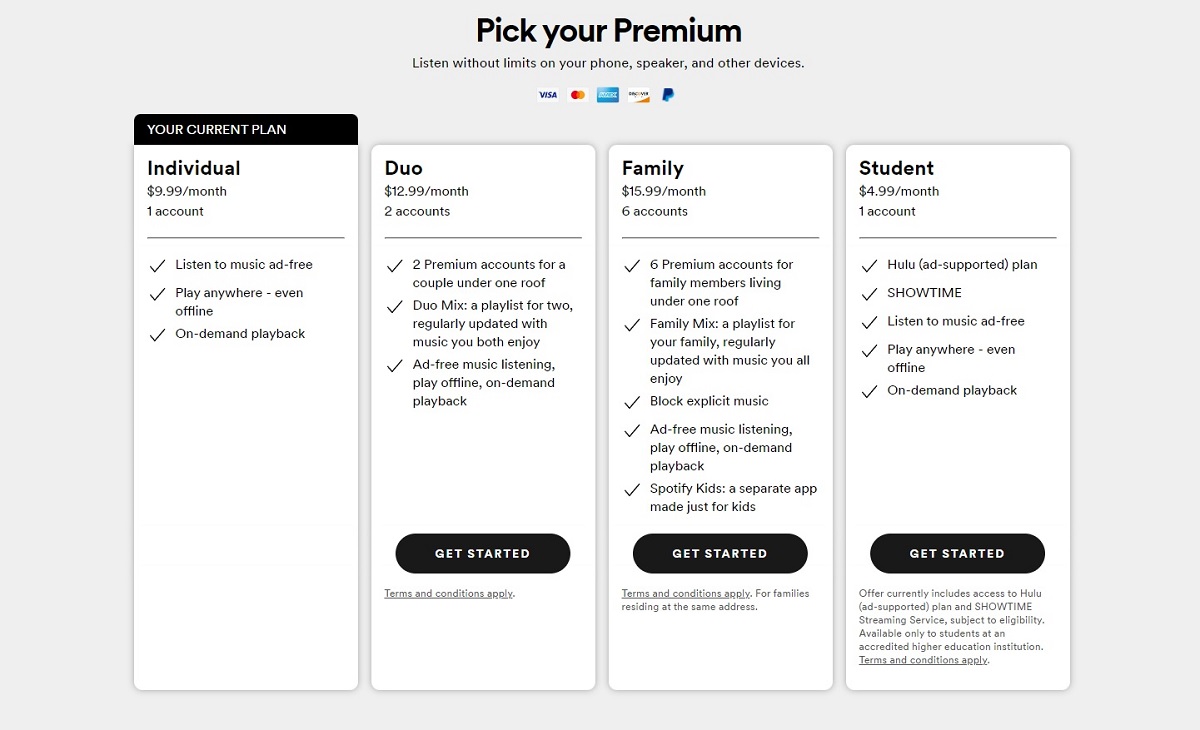 Spotify Pick Your Premium Current Plan screenshot