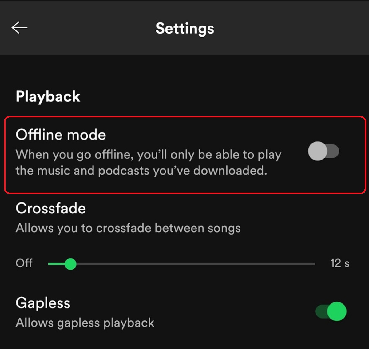 Spotify screenshot offline mode access mobile device