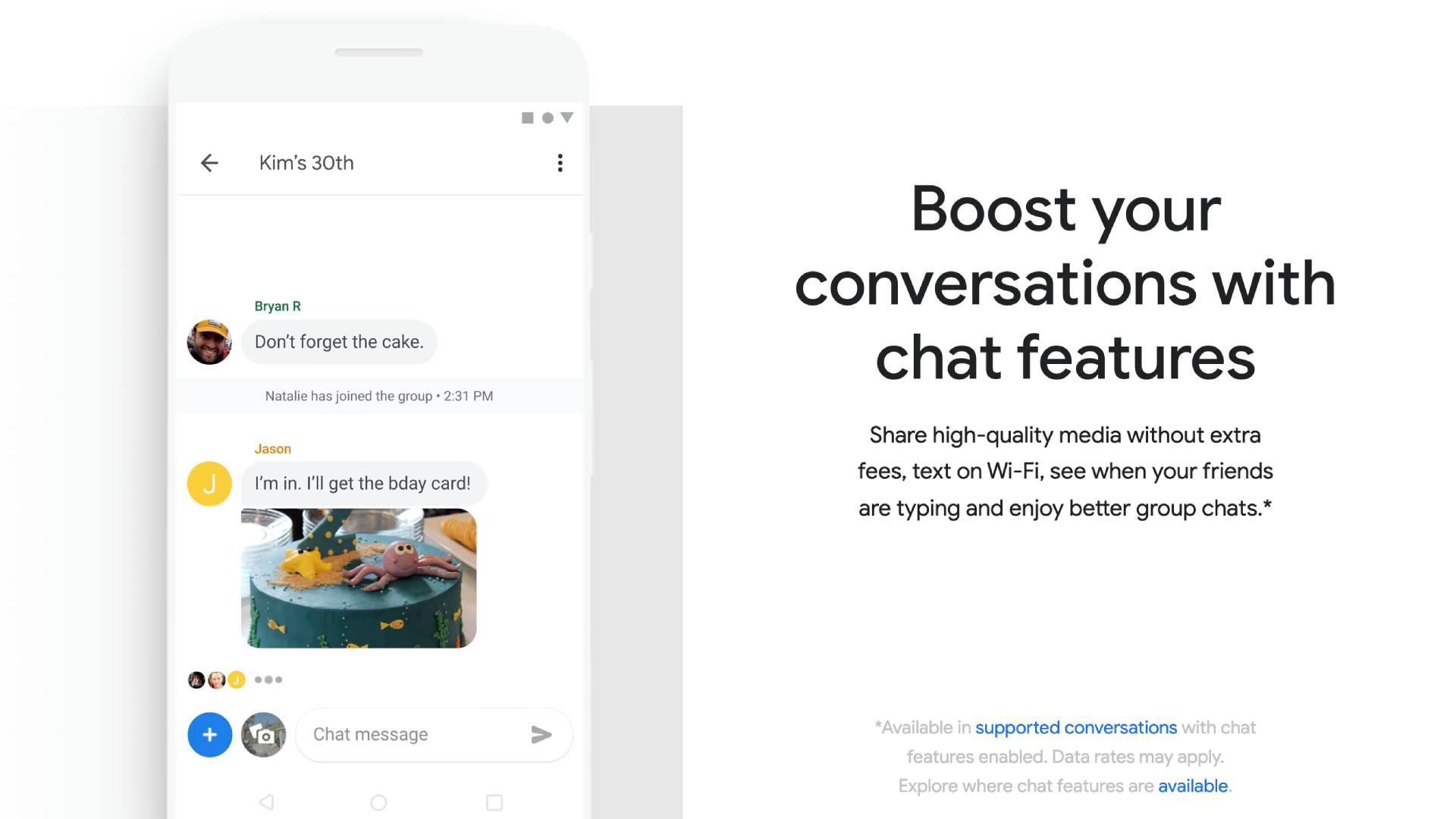 Screenshot of Google's RCS website showing Google Messages chat features
