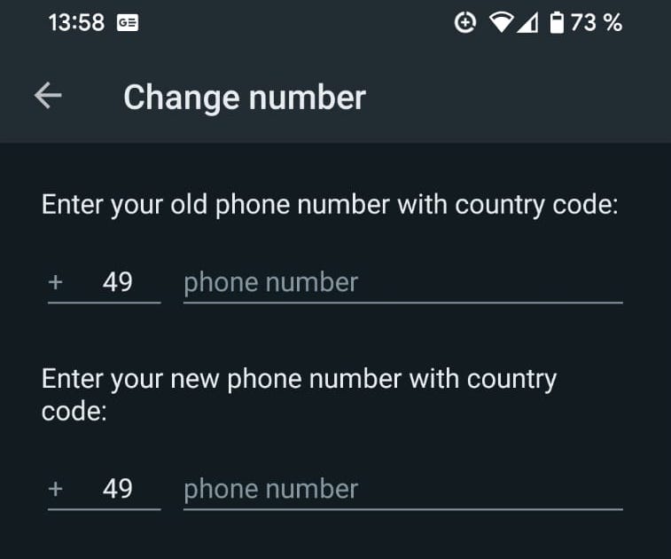 whatsapp android change numbers