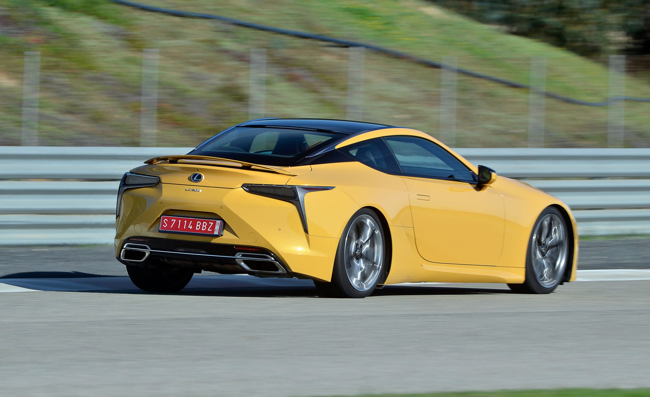 2018 Lexus Lc 500 Yellow Test Drive Rear And Side View (Photo 14 of 84)