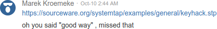 Screenshot of chat log with Marek Kroemeke. He links to keyhack.stp, then comments: