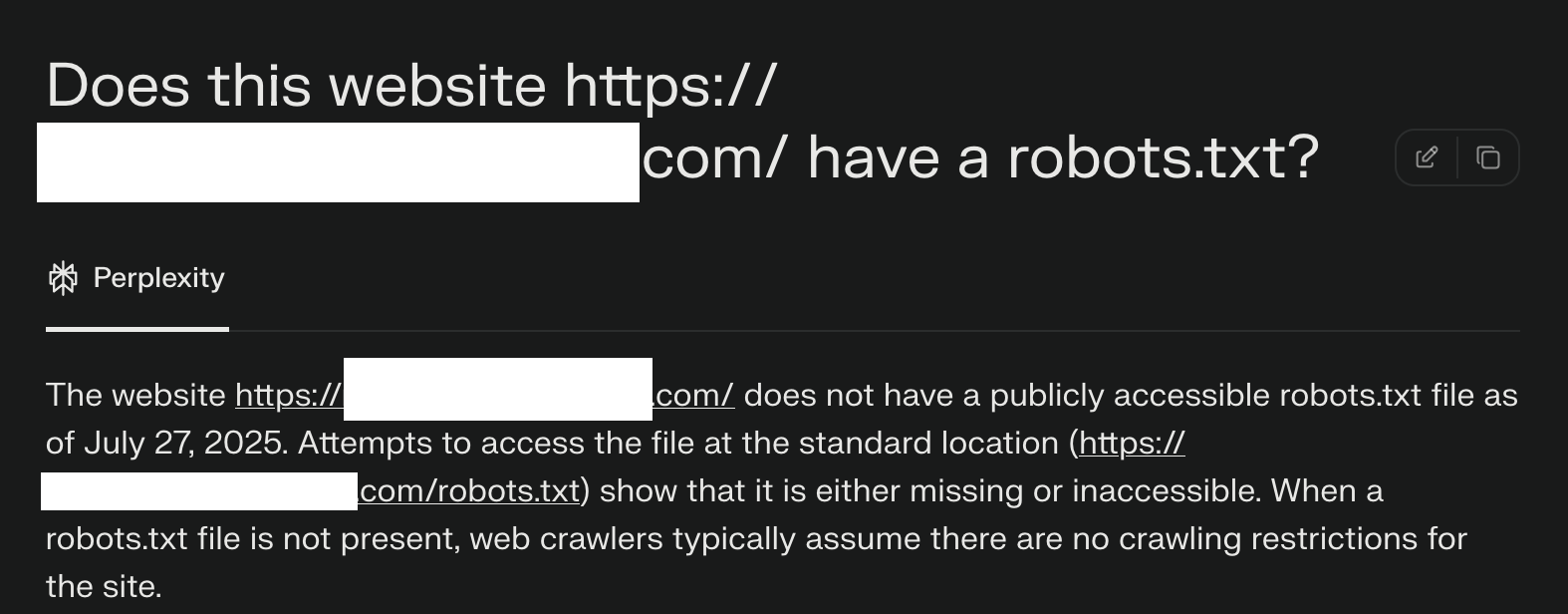 Perplexity not checking for the presence of a robots.txt file