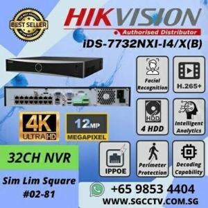CCTV NVR Hikvision iDS-7732NXI-I4X Repair Replace CCTV NVR 32ch H.265 4K 12MP NVR VGA HDMI Face Recognition People Counting Heat Map Perimeter Protection Network Recorder