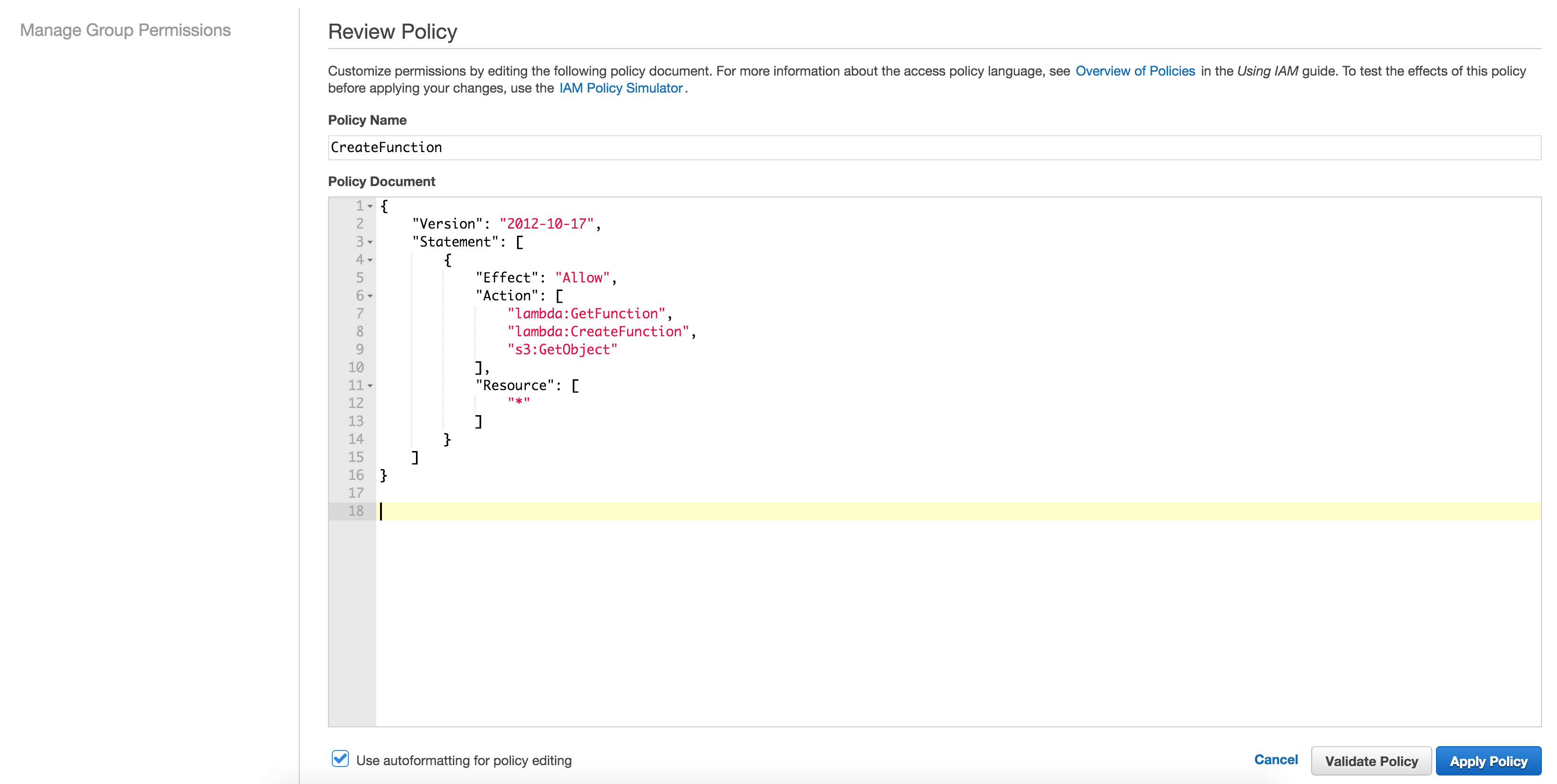 create custom policy