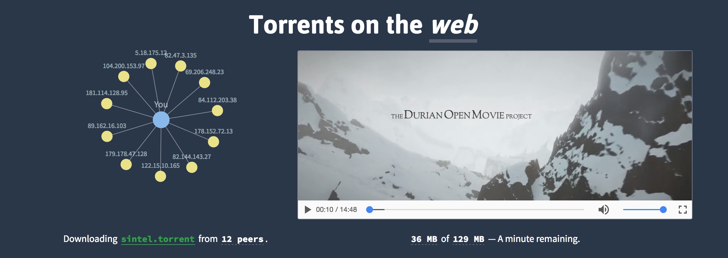 page d'accueil de WebTorrent
