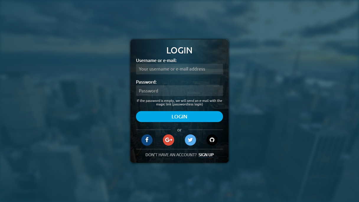 Login screen