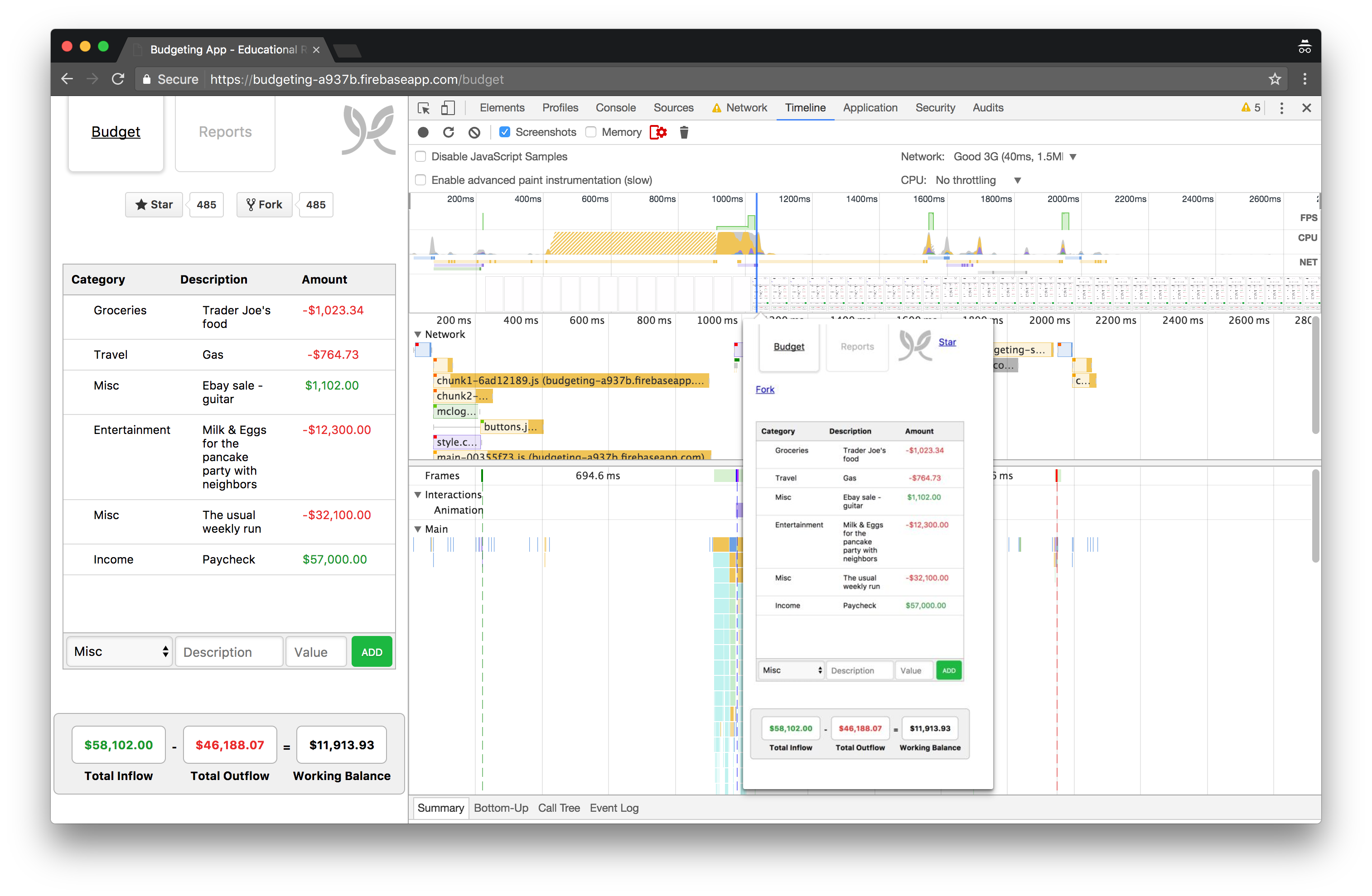 Budgeting App Performance