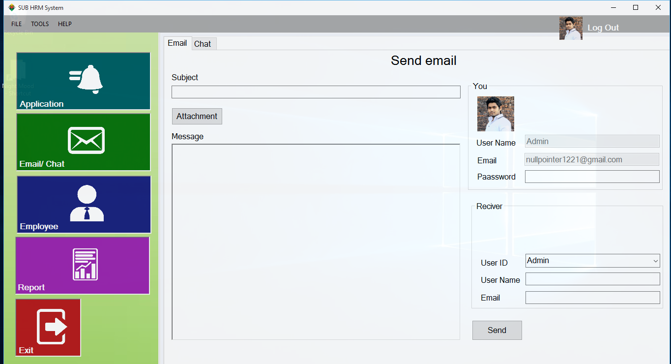Email/Chat Screen