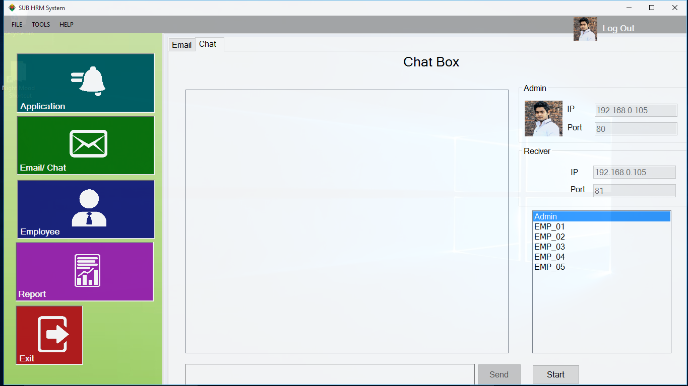 Email/Chat Screen