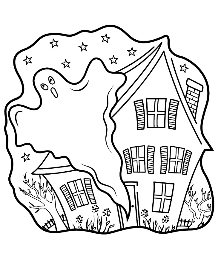 Cartoon Haunted House Coloring Page - Free Printable Coloring Pages for