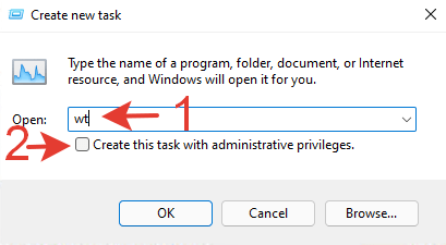 Windows 11 Task Manager New task Windows Terminal en