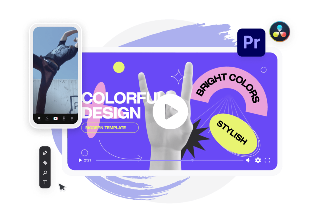 A collection of pre-designed video templates and stock assets from Envato Elements
