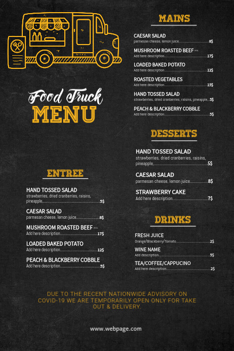 Food Truck Menu Template Postermywall