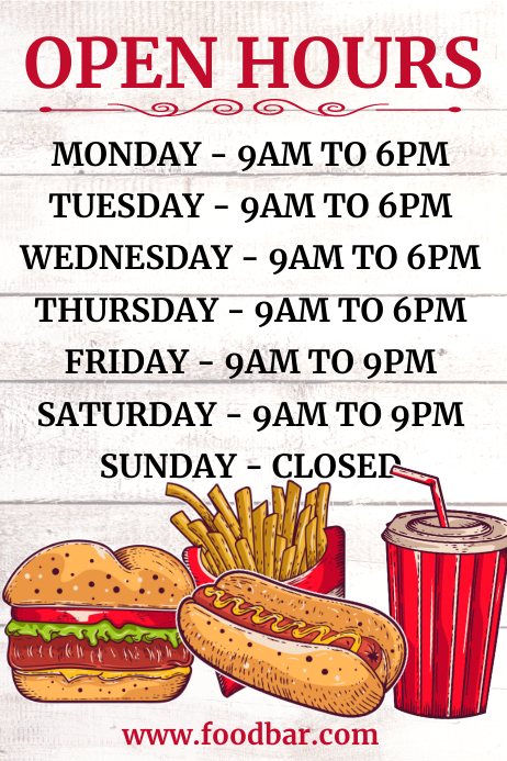 Templat Poster Makanan Cepat Saji Jam Buka Postermywall