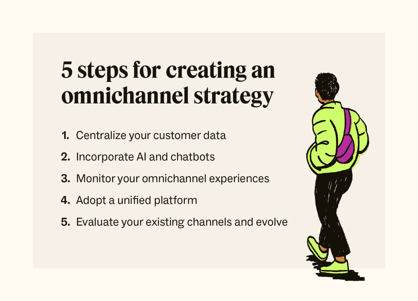 A graphic showcases five steps for creating an omnichannel strategy.