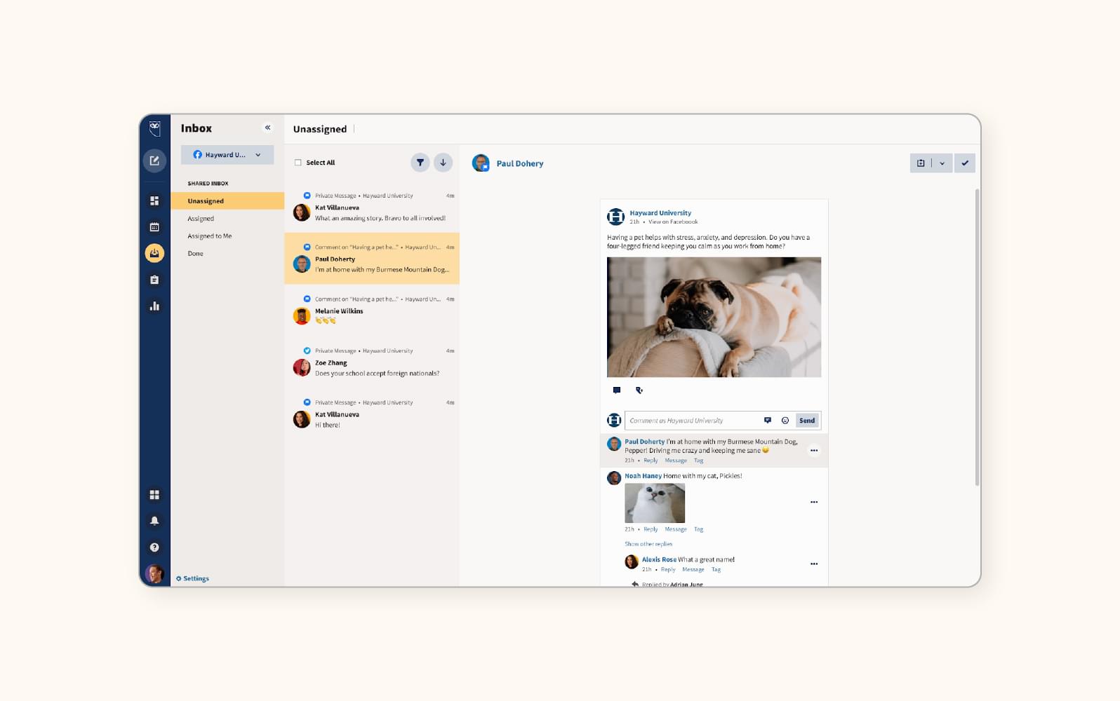 A screenshot shares the social media customer service software of Hootsuite.