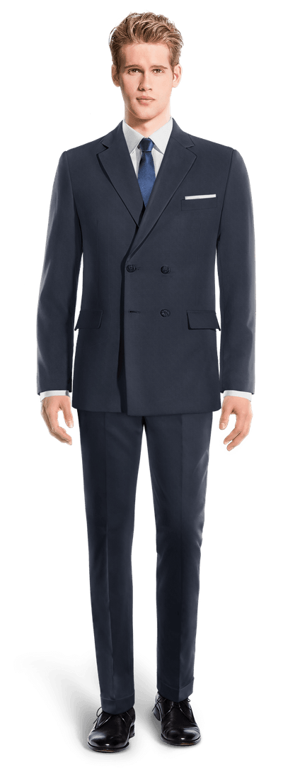 Traje Hombre Azul Cruzado De Mezcla Lana Y Con Panuelo Hockerty