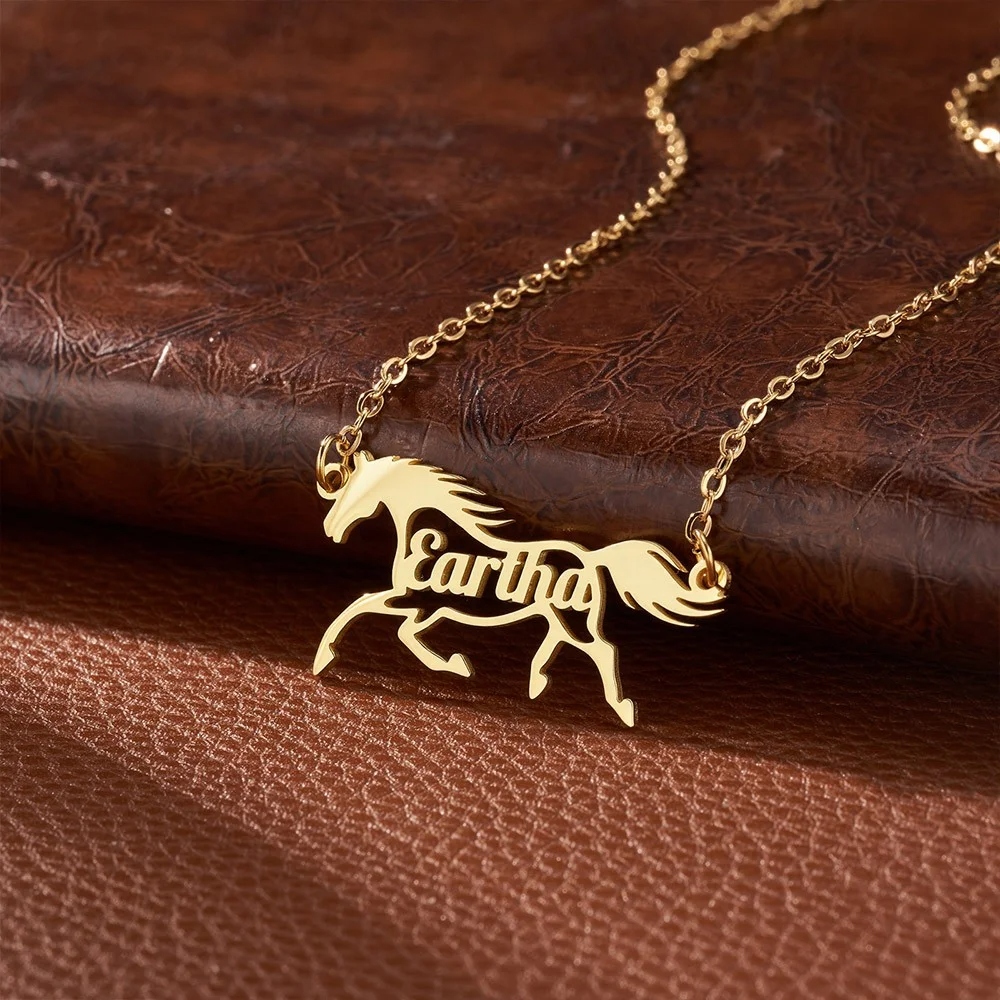 Personalized Name Horse Necklace, Sterling Silver 925 Animal Memorial Necklace, Horse Jewelry, Birthday/Anniversary Gift for Horse Lovers/Equestrians