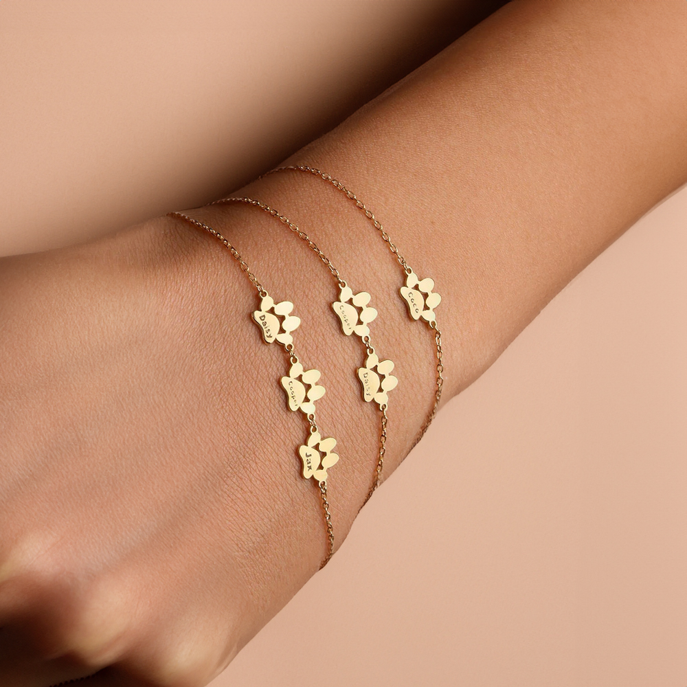 Personalized Pet Paw Print Bracelet, Name Engraved Sterling Silver Bracelet, Memorial Jewelry, Pet Loss Gift, Gift for Pet Lover/Dog Mom/Cat Lover