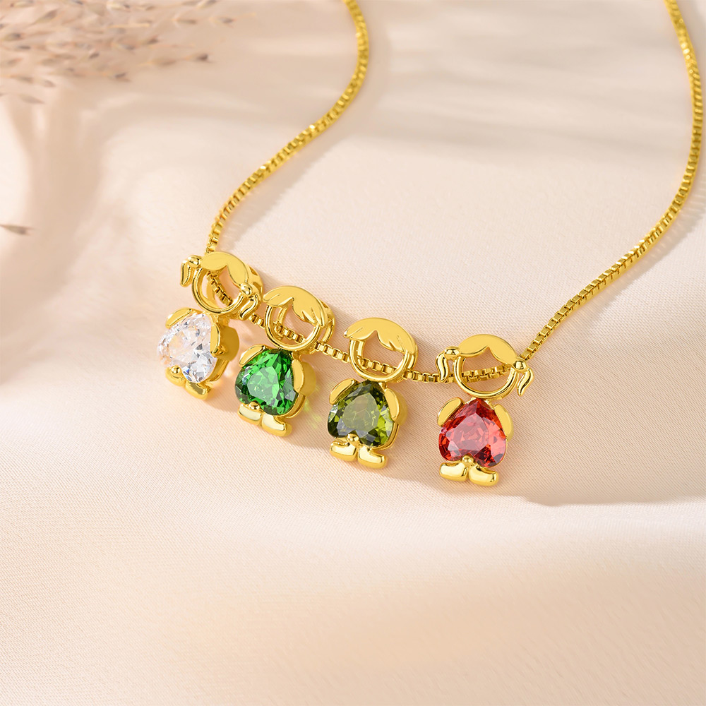 Custom Birthstone Mom Necklace with Boy Girl Charms, Sterling Silver 925 Mother's Necklace, New Mom Present, Baby Shower/Mother's Day Gift for Mom