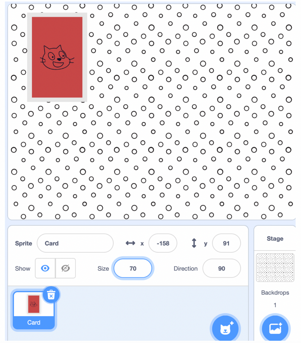 A cat on a red card in Scratch coding for kids