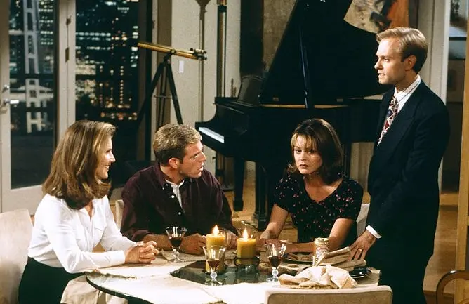 Peri Gilpin, Scott Atkinson, Jane Leeves and David Hyde Pierce in "The Two Mrs Cranes" (Photo: NBC)