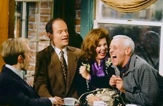 David Hyde Pierce, Kelsey Grammar, Marsha Mason, and John Mahoney in "Dad Loves Sherry, the Boys Just Whine" (Photo: NBC)