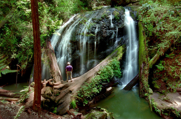 A waterfall awaits those who hike the easy 3.3 mile falls loop trail in Russian Gulch State Park just north of the town of Mendocino.