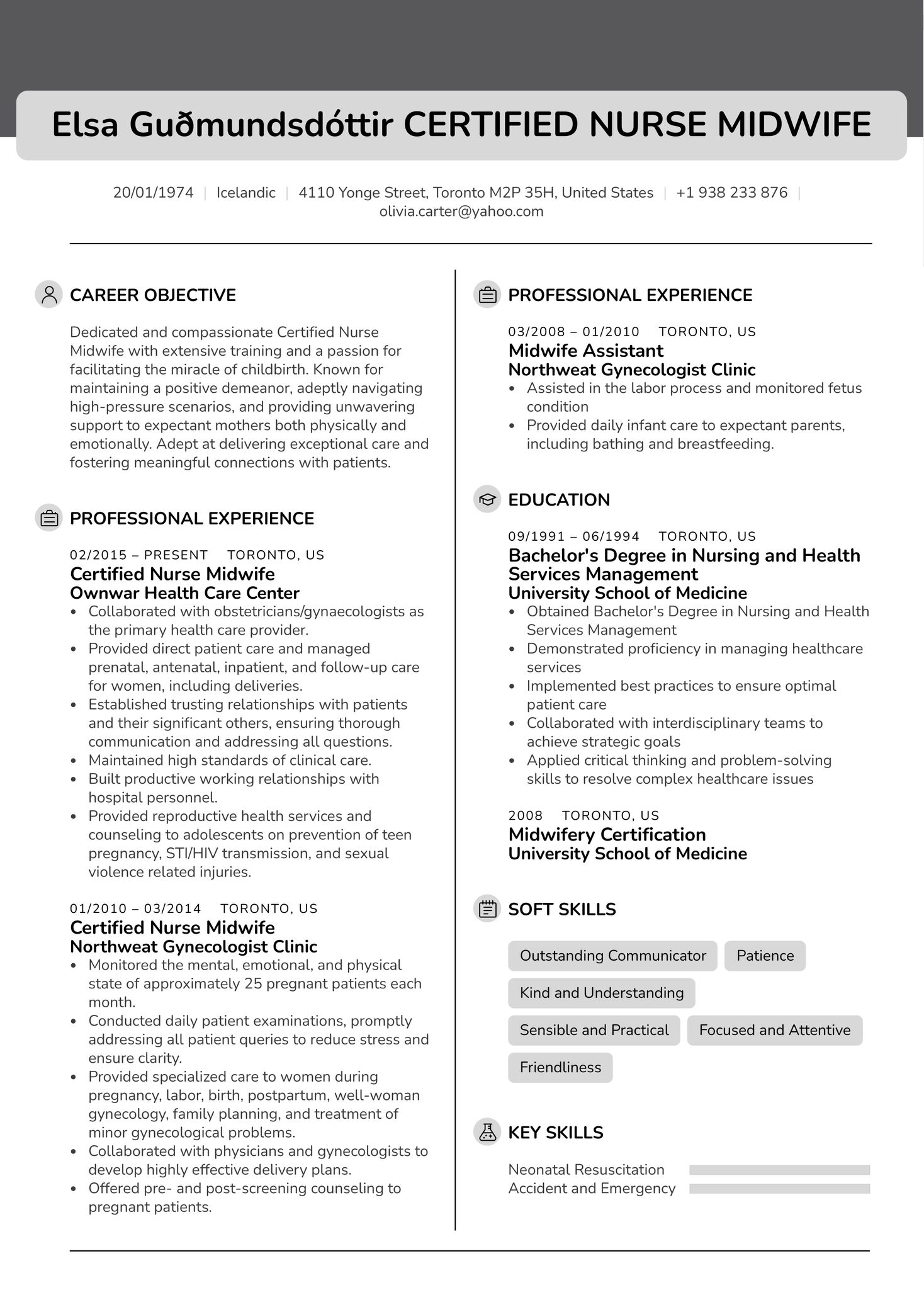 Certified Nurse Midwife Resume Sample Kickresume