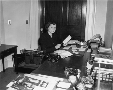 Social Secretary Reathel Odum working at her desk in the White House