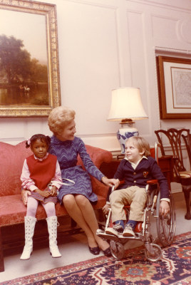 Pat Nixon with Children from Washington Hospital