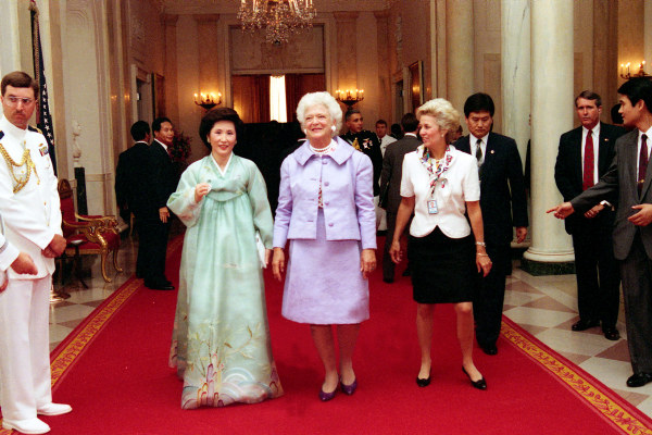 Mrs. Bush Escorts Mrs. Roh Tae Woo to the Green Room