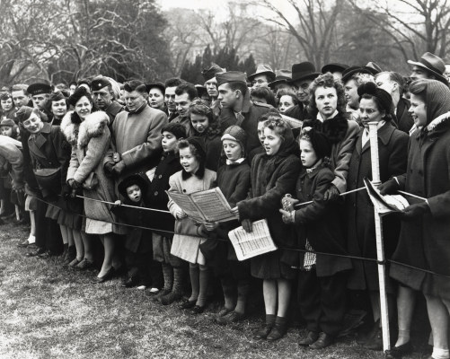 Crowds at the White House Sing Carols During the Christmas Tree Lighting Ceremony