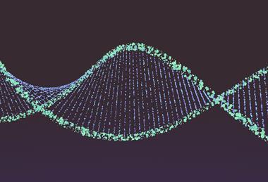 A conceptual illustration of a DNA (deoxyribonucleic acid) molecule forming a double helix