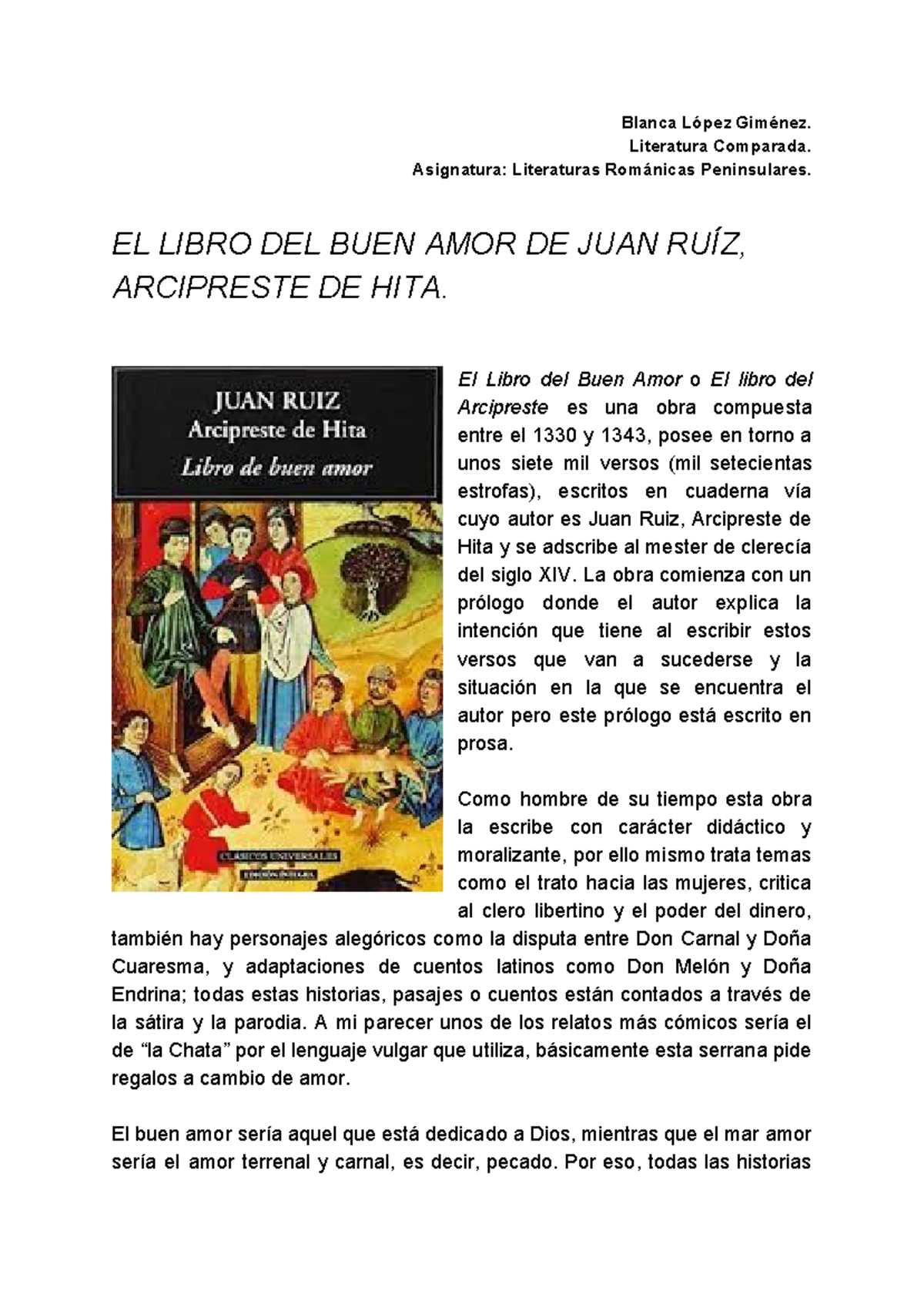 El Libro Del Buen Amor Arcipreste De Hita Studocu