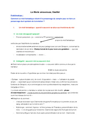 La Morte Amoureuse Plan Detaille De Commentaire La Morte Amoureuse Gautier Problematique Studocu