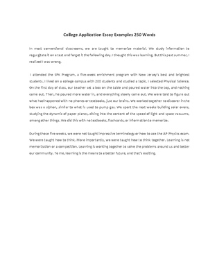 College Application Essay Example College Application Essay Examples 250 Words In Most Studocu