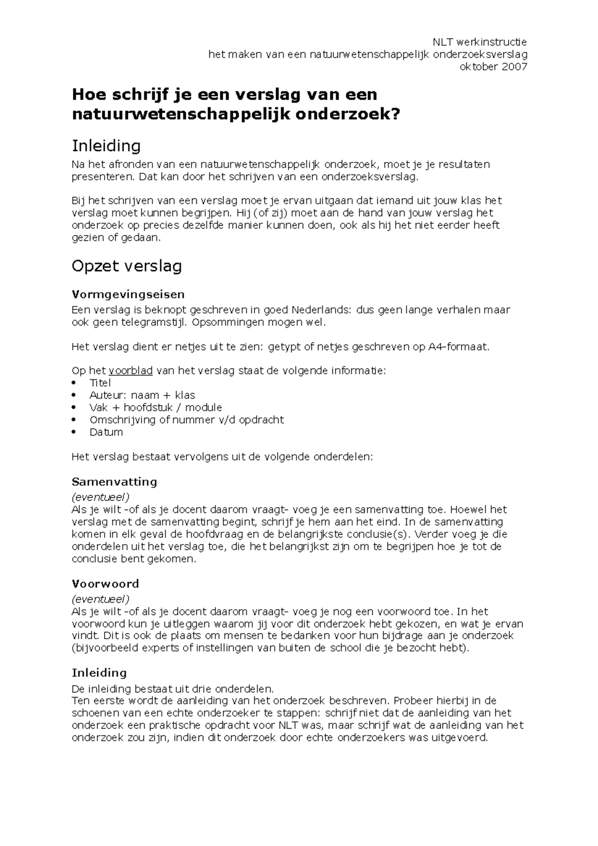 Hoe Maak Ik Een Verslag Nlt Biologie Studeersnel