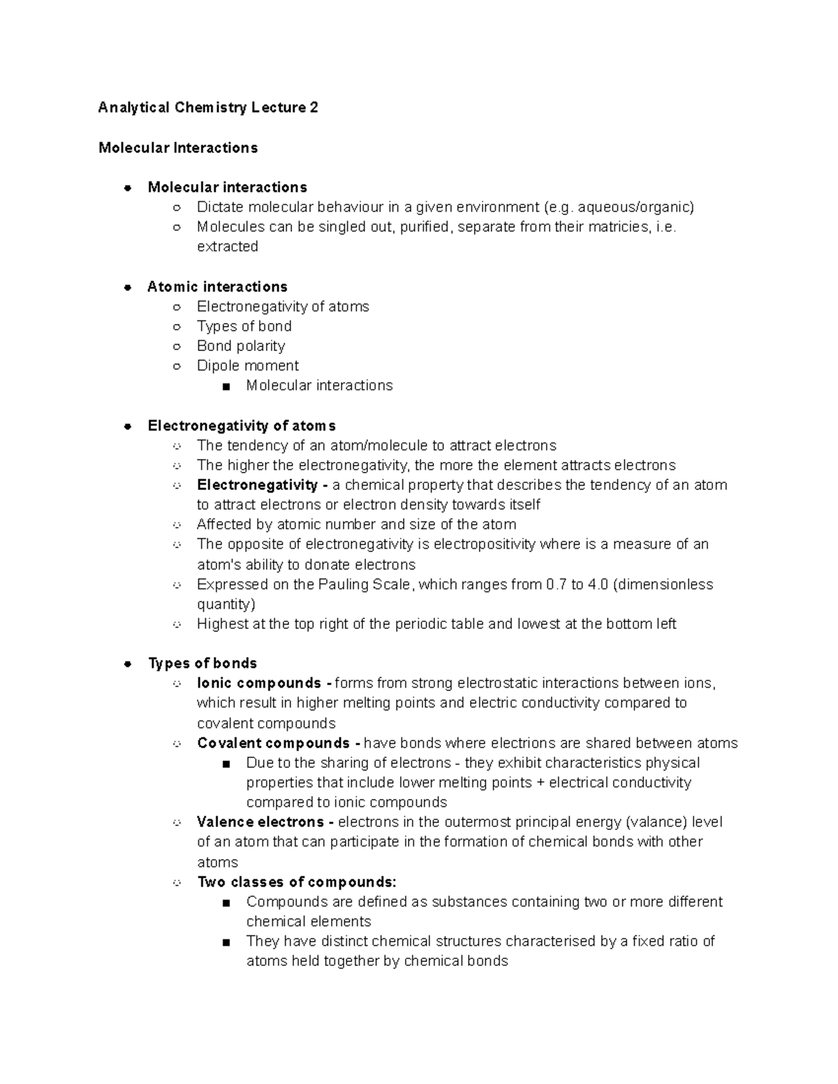 Molecular Interactions Analytical Chemistry Lecture 2 Molecular Interactions Molecular Studocu